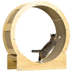 PawHut Katzenlaufrad Laufrad für Katzen 91 cm mit Bremse, Kratzbrett, Eiche