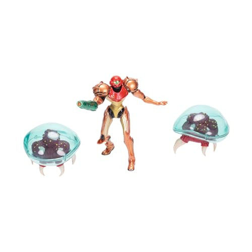 Jakks Pacific Nintendo Metroid Prime Samus Bounty Hunter actionfigurset met Samus en twee aliens, 6,3 cm