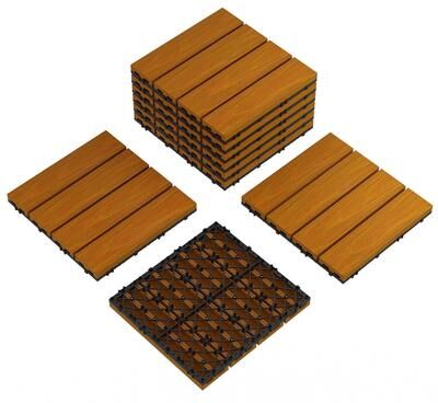 "Garvee Waterproof Plastic Wood-Grain 12""X12"" Composite Interlock Deck Tiles for Indoor & Outdoor"