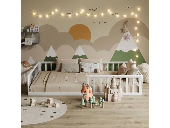 Vitalispa Kinderbett Minno , Weiß 120x200 mit Matratze, mit Rausfallschutz und niedriger Einstiegshöhe