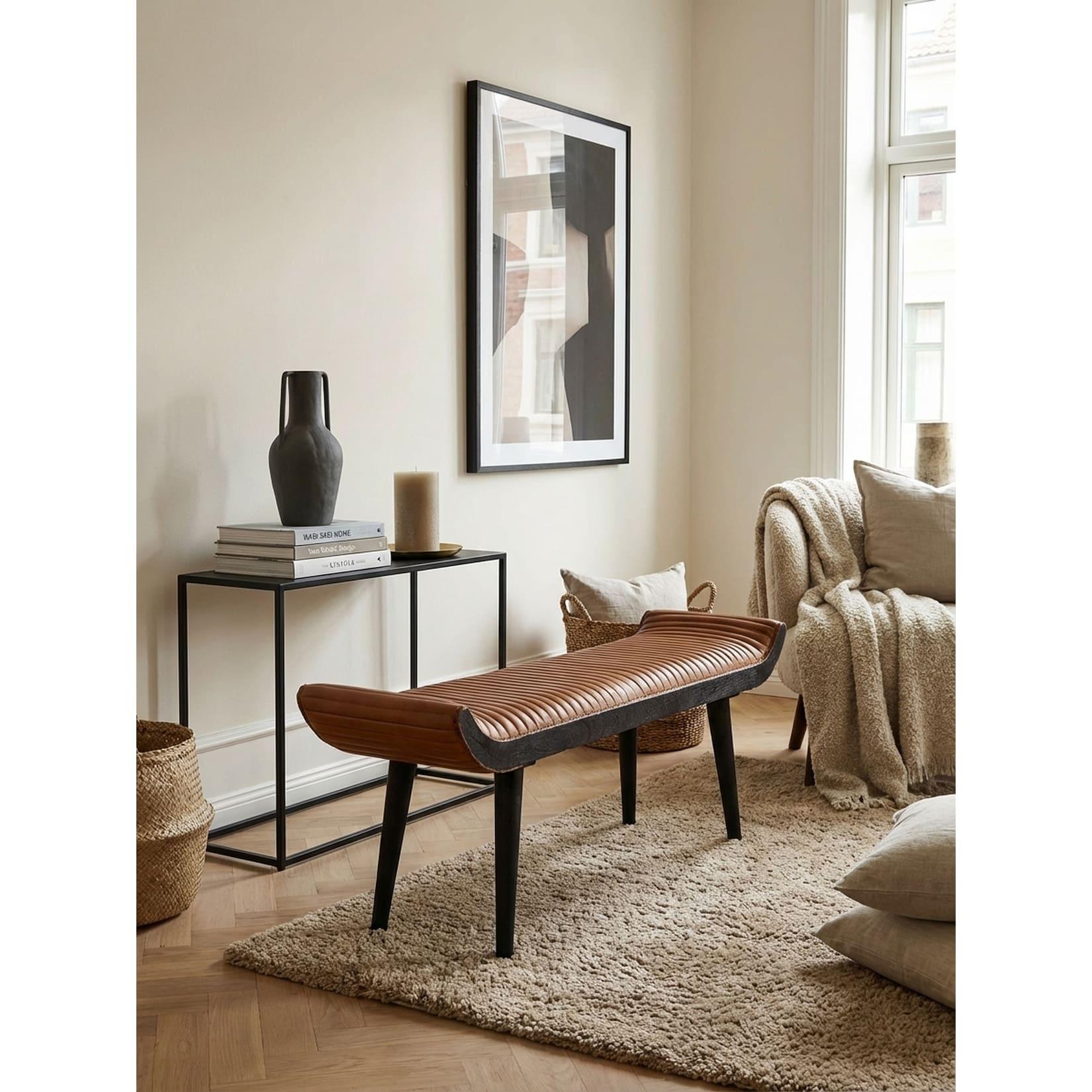 Sitzbank – Echtleder/Holz, 125x51x38 cm, Modern