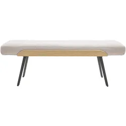 Bank aus Stoff mit strukturiertem Samteffekt, beige, helles Holz und schwarzes Metall L123 cm ELIOR