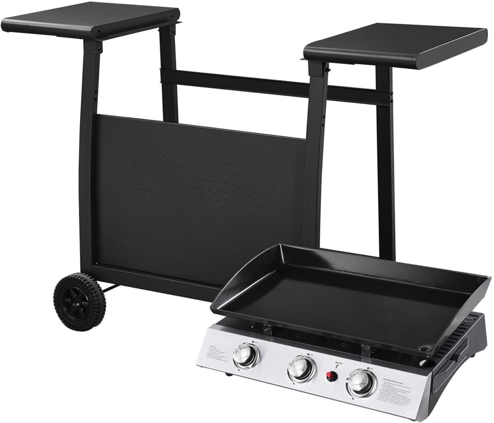Happy Garden Plancha au gaz 3 brûleurs en acier noire sur chariot Noir 123x111x55cm