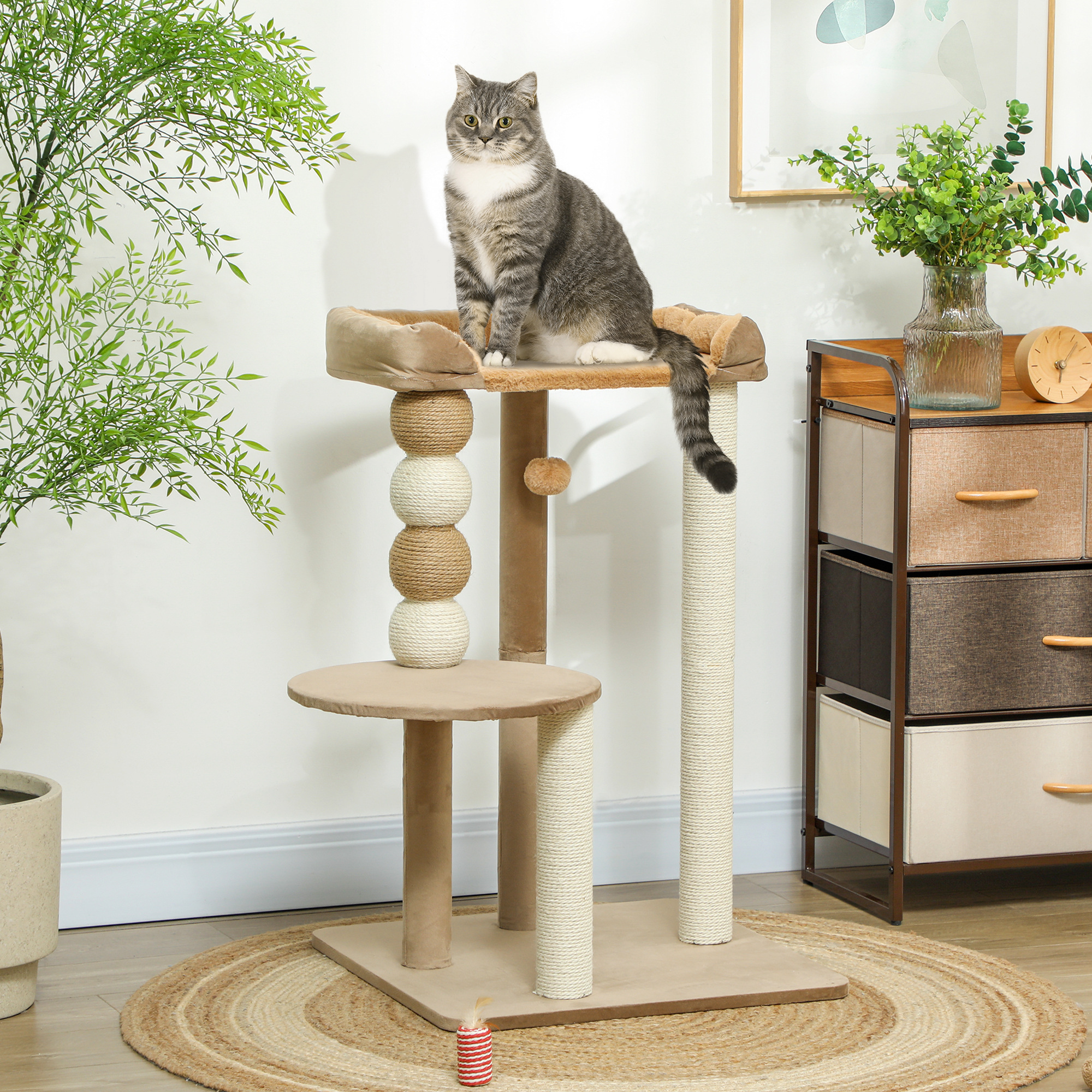 Pawhut Albero Tiragraffi per Gatti con Piattaforma e Torre per Arrampicata 56x54x86 cm Marrone   Aosom Italy