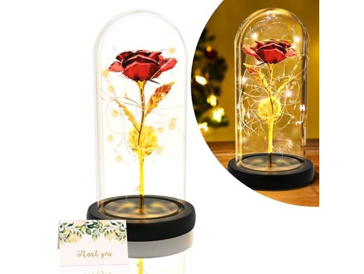TINYOUTH 24K rode roos in glazen zwarte basis, mooie en het Beest roos verlichting batterijen inclusief voor bruiloft, jubileum, mama, Valentijnsdag, Kerstmis, verjaardag