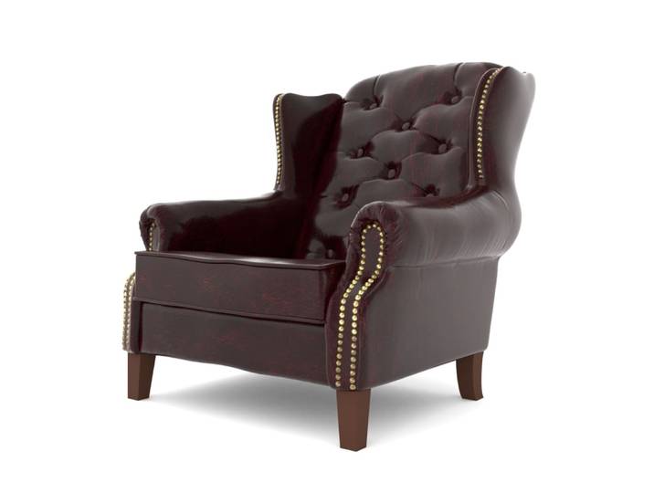 Fauteuil Chesterfield à oreilles en cuir végan, marron rougeâtre