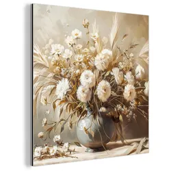 METALLBILD Blumen - Vase - Stilleben - Beige 20x20 cm