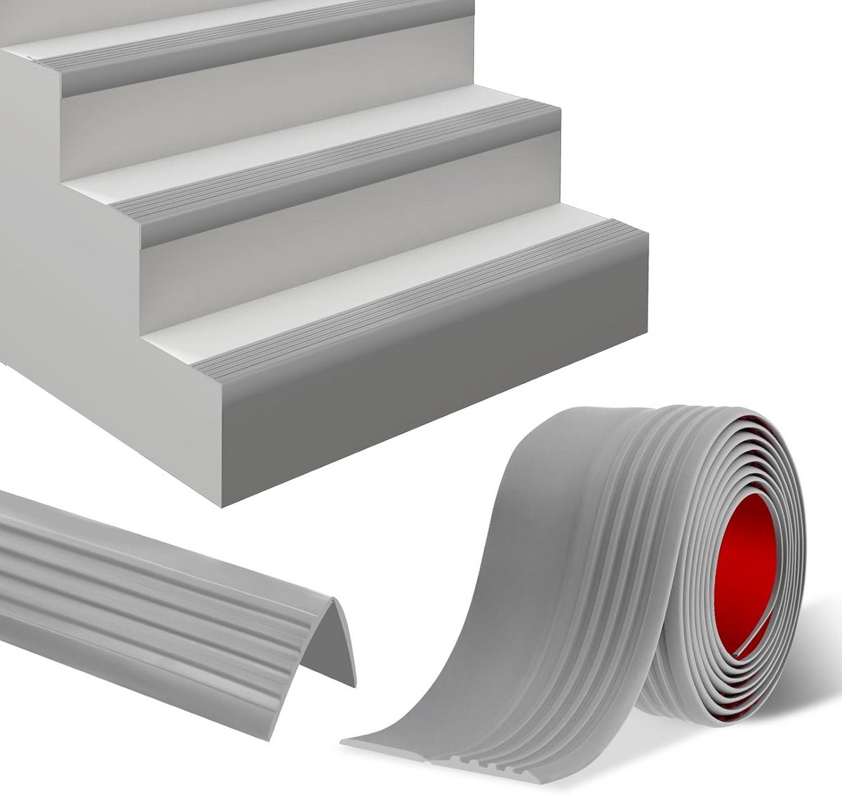 Zelfklevende antislip traptreden randafwerking van flexibel rubber, 3 meter, grijs