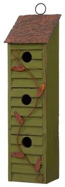 "Glitzhome 18""H Three-Tier Distressed Solid Wood Window Shutters Birdhouse"