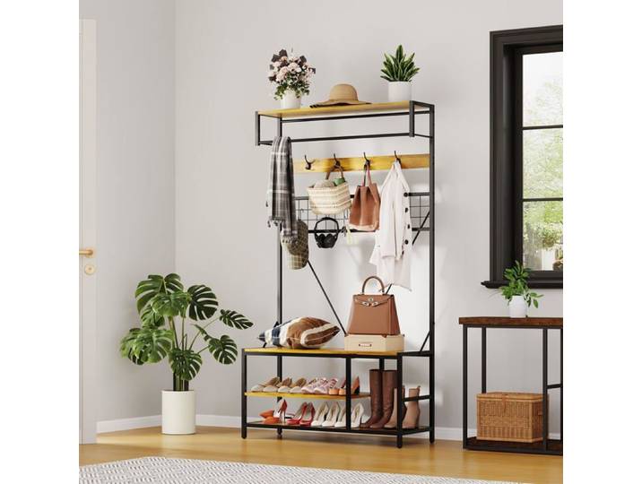 Meuble entrée banc chaussures 5-en-1 charbon