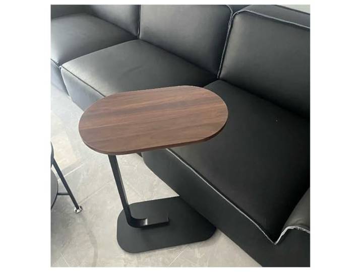 Sofa-Beistelltisch, C-förmiger Beistelltisch, Snack-Nachttisch, ovales Design mit abgerundeten Kanten zur Vermeidung von Kollisionen, verstärkte Basis(Walnut,70X50cm)