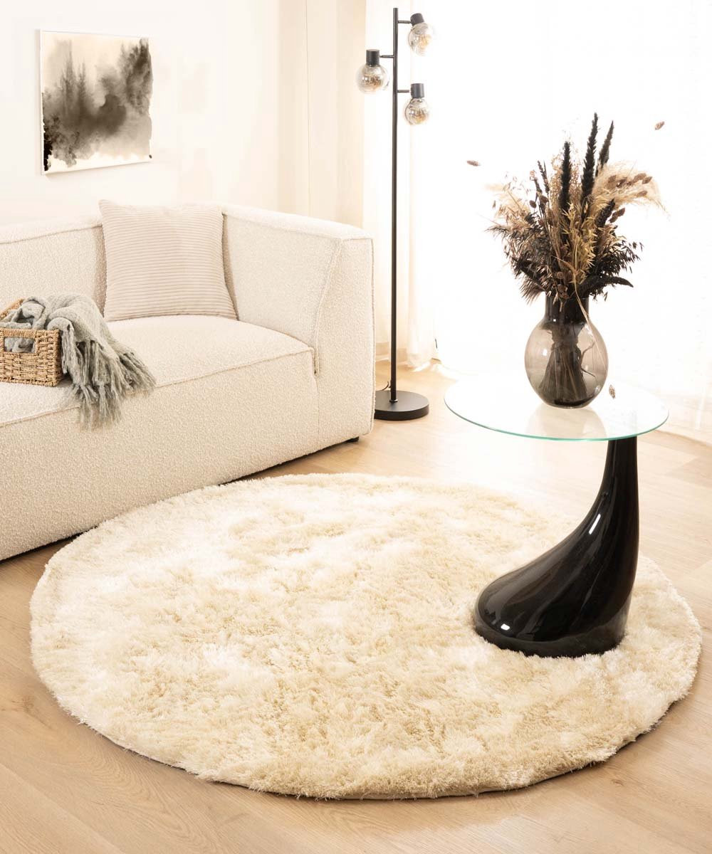 Shaggy vloerkleed rond Spark crème 150 cm