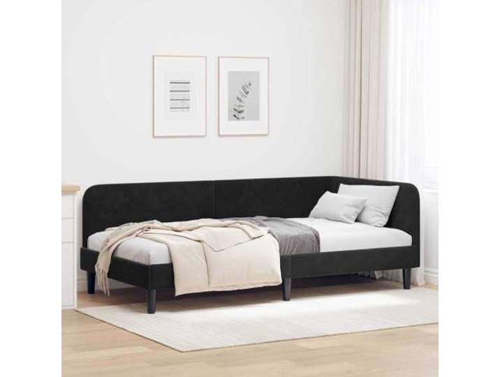 RJPLMFV Eckbettgestell, Schwarz, 90 x 200 cm, Velours Ausziehbares Sofa, Armauflage, umkehrbar, platzsparend, modernes Design, inklusive Latten