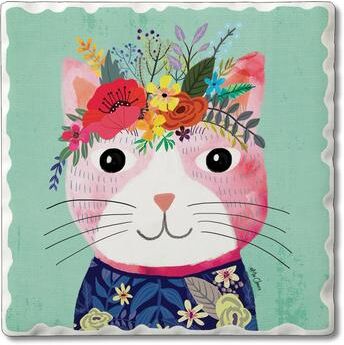 Counterart Absorbent Stone Coasters - Floral Pets-Shorthair - Set of 4 - 4x4x1.512
