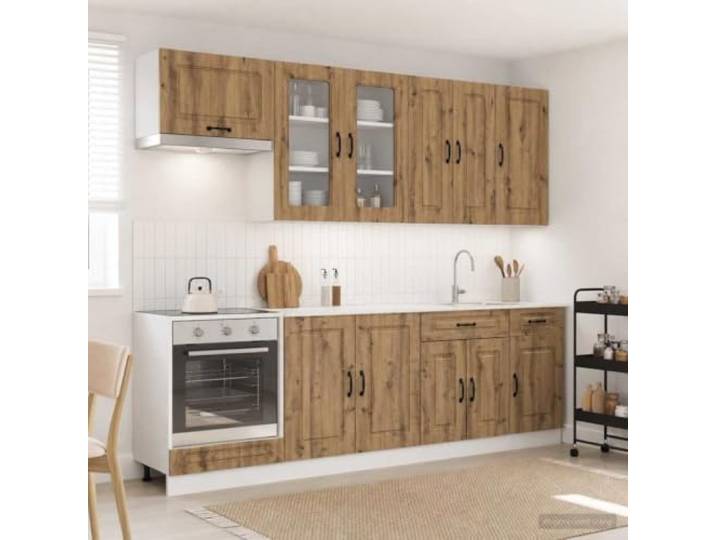 LPERTGFHU Küchenzeile Kalmar 8-TLG. Artisan-Eiche Holzwerkstoff Möbel-Set Moderne Optik, Inklusive Wandbefestigung, Verstellbare Füße, Platzsparend