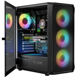Logic PORTOS ARGB MIDI USB-3.0-Gehäuse schwarz (ATX, mATX), PC Gehäuse, Schwarz