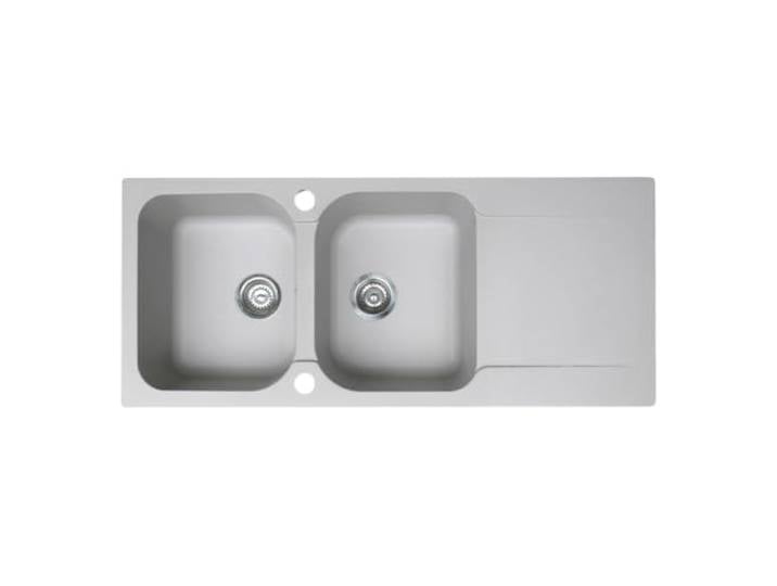 Essebagno Lisse umkehrbare Spüle 2 Becken 1 Abtropfbecken aus grauem Kunstharz