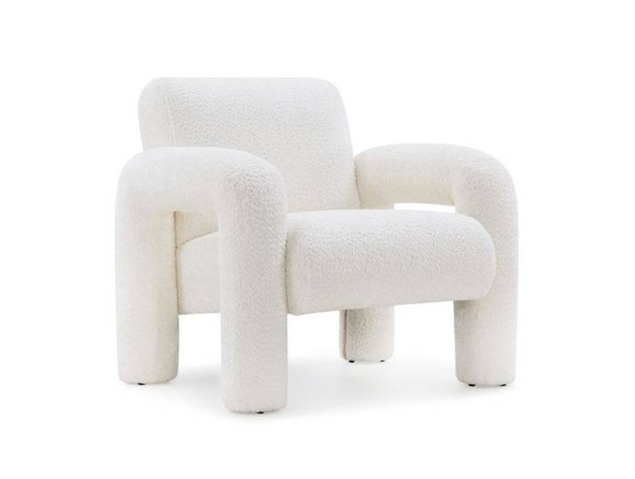 Fauteuil minimaliste tissu bouclette écru accoudoirs arche - ARCHIE Meubletmoi
