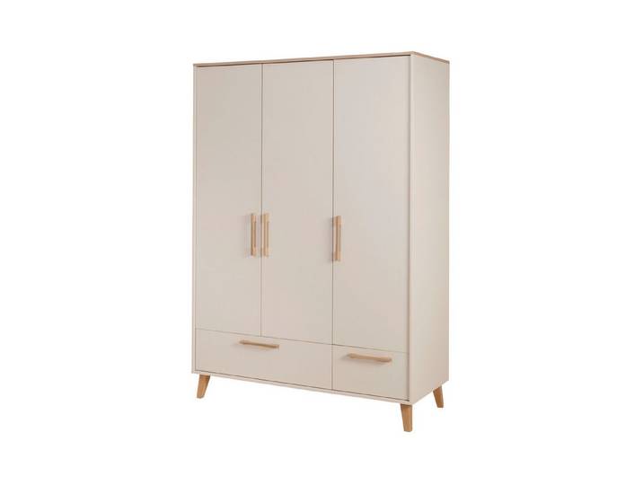 roba® Kleiderschrank Jil - 3-türig mit 2 Schubladen - Soft-Close & Metallkleiderstange Griffe aus Massivholz - Cashmere / Chestnut