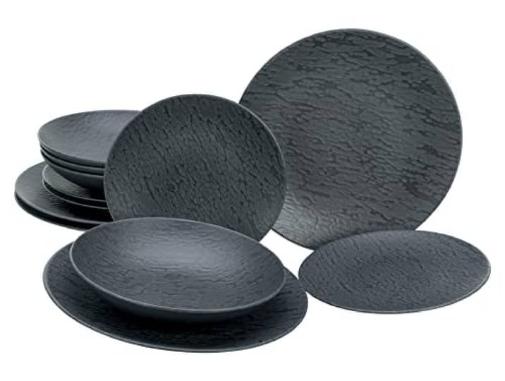 CreaTable\, 20540\, Serie Schiefer Black\, Geschirrset\, Teller Set 12 teilig\, Anthrazit