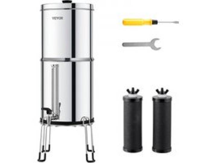 VEVOR Schwerkraft Wasserfiltersystem Edelstahl Arbeitsplattensystem 7+8,5L Wasserfiltrationssystem, reduziert Blei und bis zu 99 % Chlor, mit 2 Kohlefiltern, Wasserstandsanzeiger, Camping Wohnmobil