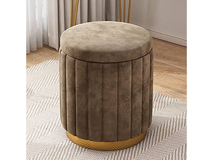IXMLDAXD Der Stuhl, Large Velvet Storage Ottoman - Upholstered Foot Rest Stool with Gold Base for Vanity or Living Room(Brown)