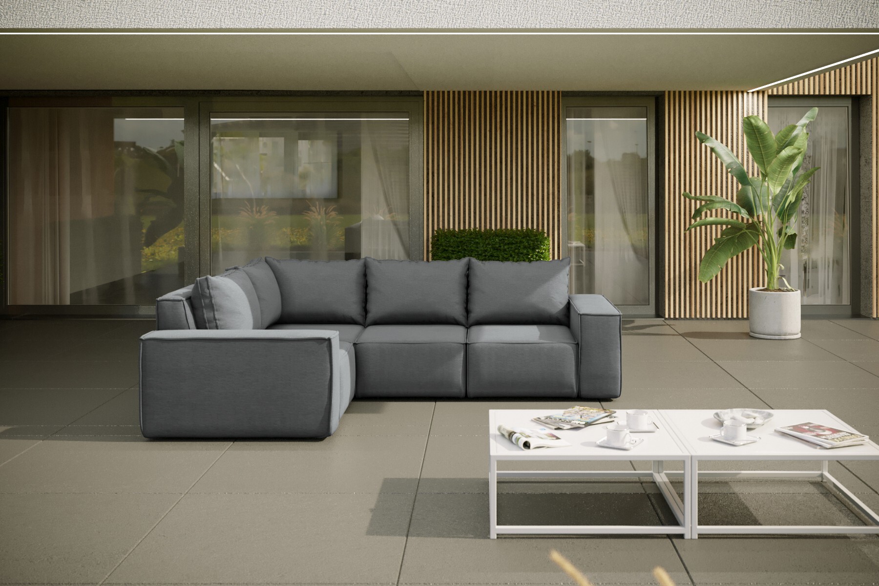 Kaiser Möbel Gartenmöbel Ecksofa für den Garten SONNE, die Terrasse, den Hof, gemütliche groß, Gartenmöbel eckcouch Grau Rechts