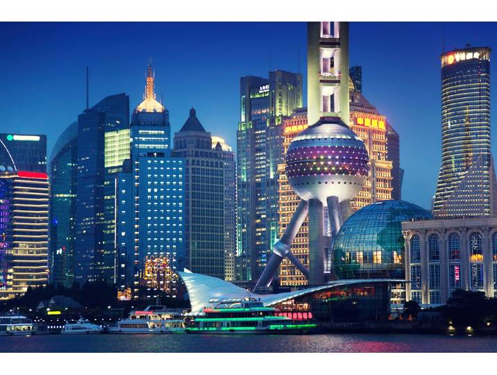 Fototapete PAPERMOON SHANGHAI-STADT CHINA SKYLINE BRÜCKEN UFER FLUSS STRAND , bunt, B:1,5m L:1,11m, Vlies, Tapeten, Fototapete