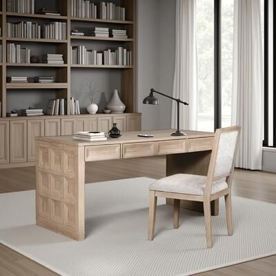 Benjara Kizie Writing Desk, 4 Drawers, Tawny Brown Wood, Rectangular 60 Inch