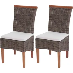 2er-Set Esszimmerstuhl Savona, Stuhl Küchenstuhl, Rattan ~ mit Sitzkissen