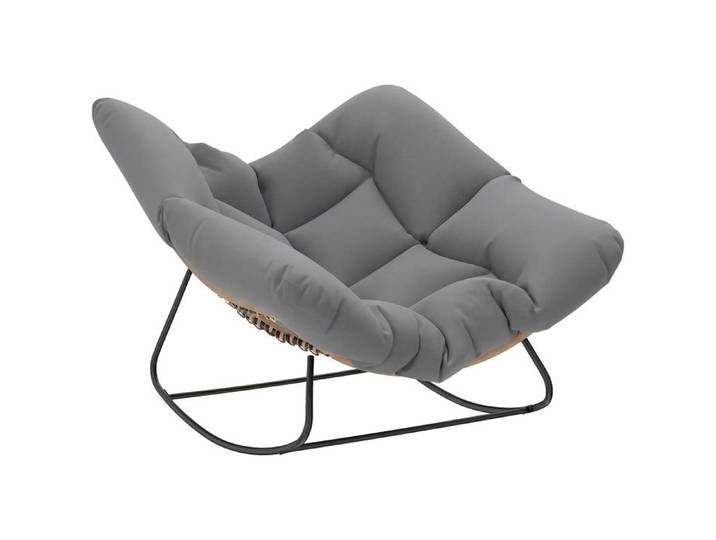 Fauteuil à bascule papasan - Outsunny - usage intérieur et extérieur - avec coussin rembourré - rotin - gris