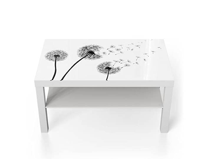 DEQORI Glastisch weiß groß 90x50 cm Motiv Schwarze Pusteblumen ausgefallener Beistelltisch aus Glas Hochglanz Couchtisch fürs Wohnzimmer moderner Couch Tisch mit Design