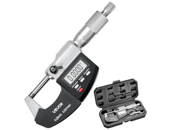 VEVOR Micromètre Extérieur Numérique 0-25\,4 mm 0-1 pouce Micromètre de Précision 0\,003 mm 0\,0001 pouce Commutateur mm et pouce Résolution 0\,001 mm 0\,00005 pouce\, avec Écran LCD\, Étui de Protection