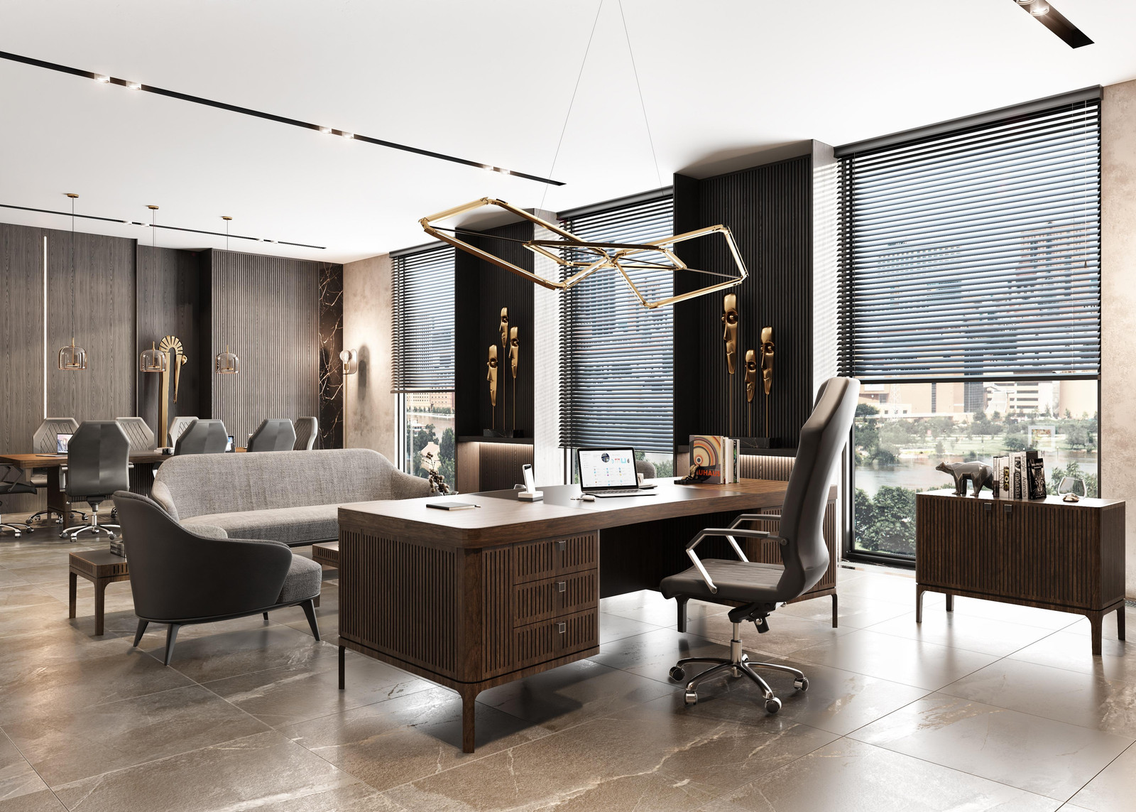 AEA Elegante bruine houten werkkamer set met bureau