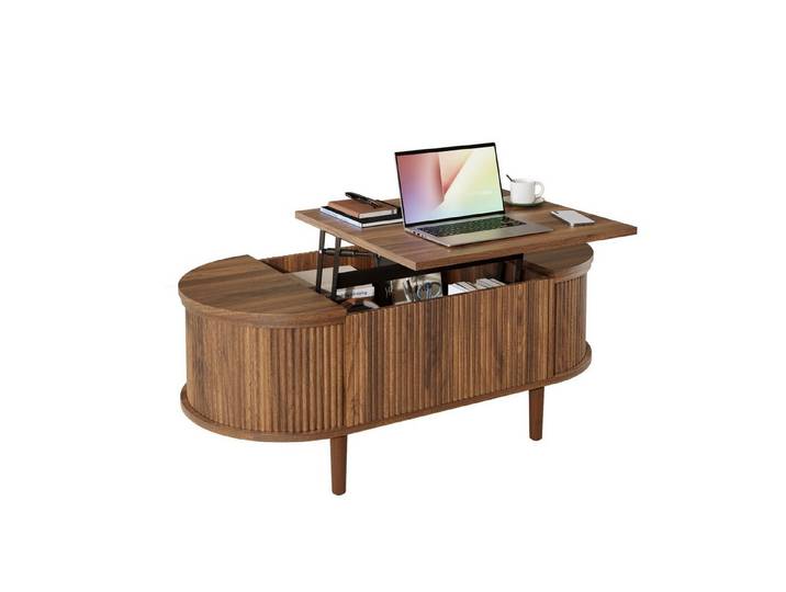 MC Star Couchtisch Ovaler, Verstellbarer Couchtisch,mit Stauraum, Vintage-Stil (Wohnzimmer-Couchtisch, multifunktionaler Aufbewahrungstisch, Beine aus Massivholz, modernes Multifunktionsmöbel)