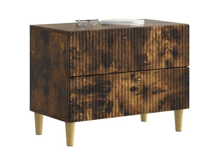 KTHLBRH Nachttisch Eiche Rauchgrau 62 x 34,5 x 48 cm Robustes Engineering-Holz, elegante braune Beine, kompaktes Design für Schlafzimmer