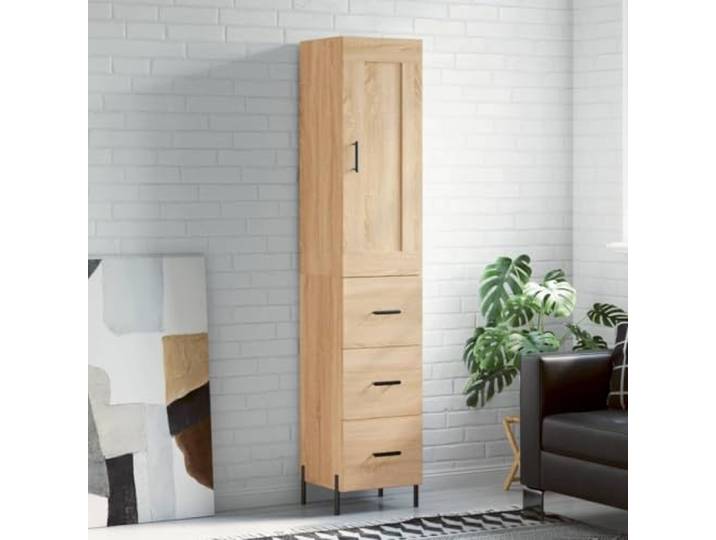 Highboard Sonoma-Eiche 34,5x34x180 cm Holzwerkstoff Schrank mit Tuer Stabile Metallfüße, viel Stauraum hinter Tür, pflegeleichte Oberfläche, schlanke Passform