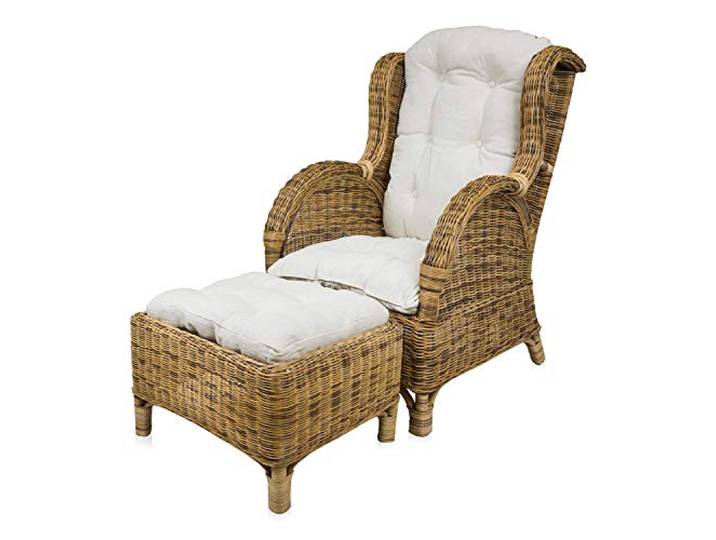 Sedex Rattan-Ruhesessel inkl. Hocker & Polsterauflagen/Ohrensessel/Korbsessel/Rattan/honigfarben
