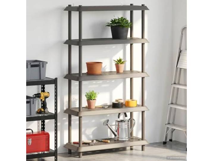 ROMHZKS Regaleinheit 5 Ebenen 100x40x177 cm PP Hellgrau mit UV-beständiger UV-beständig, Entwässerungslöcher, pflegeleicht, Innen- und Außenbereich, vielseitig nutzbar