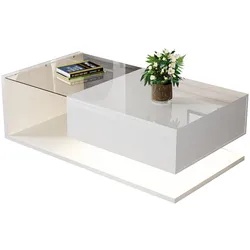 Couchtisch Hochglanz Weiß 105x55x32 mit Ablagefach und LED-Effekt – Praktische Aufbewahrung, 16 Farben LED-Beleuchtung, modernes Design