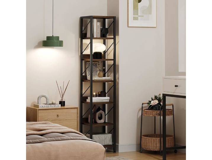 Bibliothèque d'angle - HOERFURIY - 7 niveaux - Métal - Marron - Style Scandinave Moderne