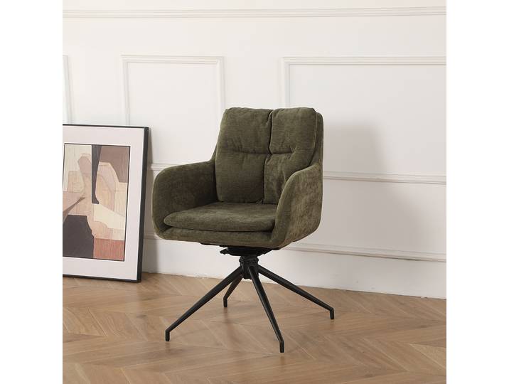 Drehbarer Armlehnenstuhl SEJEN 60 x 82 x 65cm Chenille Majda: Moosgrün Grün/Moosgrün 4er Set