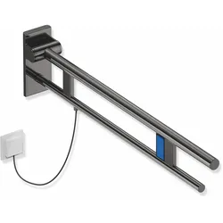 HEWI Stützklappgriff Duo, System 900, Edelstahl PVD, Ausladung 900 mm, links, Schwarzchrom glänzend