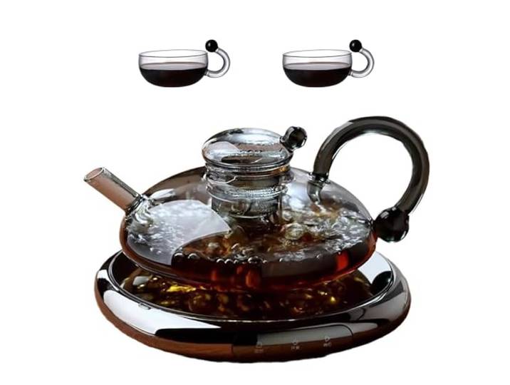 MLKHESY Neues Teekannen-Set von Innovessa, Sereno-Filtrations-Teekannen-Set, hitzebeständige Glasteekanne, kommt mit elektrischem Keramikherd und Teetassen-Set