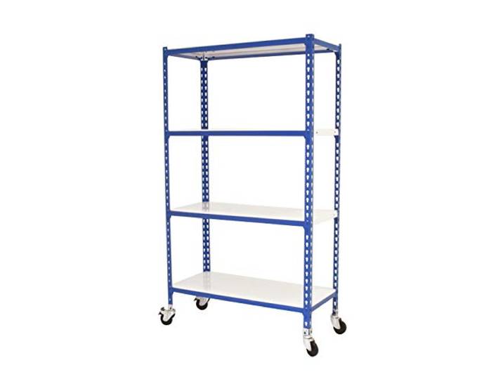 SimonRack Schwerlastregal, Lagerregal, 157,5x100x30 cm, Metallregal, Kellerregal, Biegestelle 75 kg, 4 Fachböden, Blau/Weiss - Simonclick