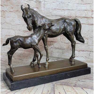 Bronzhaus Horse W/ Foal Bronze Marble Figurine Statue By Mene Hot Cast Sculpture Figure