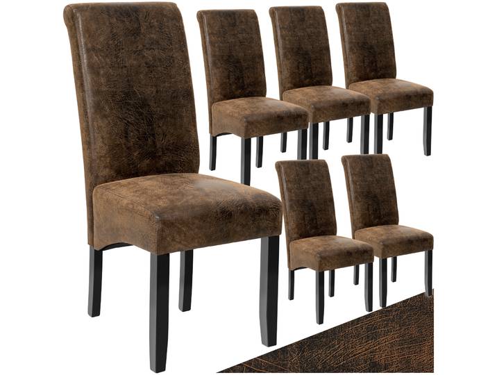 Esszimmerstuhl, ergonomisch, massives Hartholz - antikbraun, 6er Set