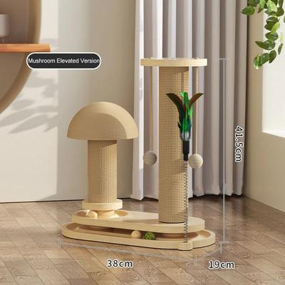 Pet Hub Solid Wood Pet Cat Turntable Scratch Pillar With Sisal Climbing Frame & Toy Balls Mushroom XL