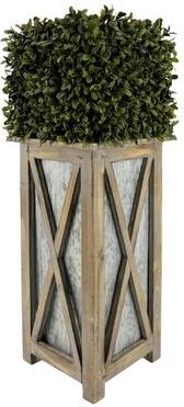 House of Silk Flowers Faux Boxwood Square Topiary in Crisscross Tall Wood/ Metal