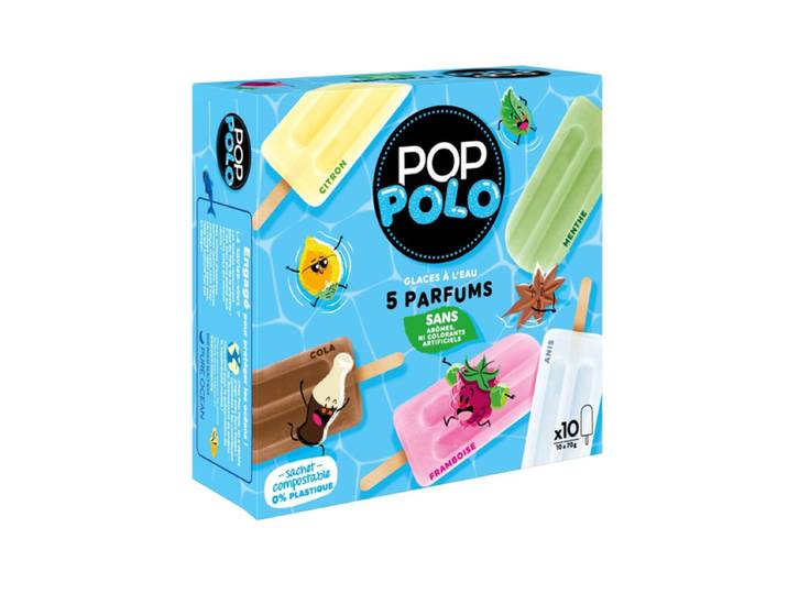 POP POLO Glaces à l'eau 5 saveurs - 700 g / 10 pièces